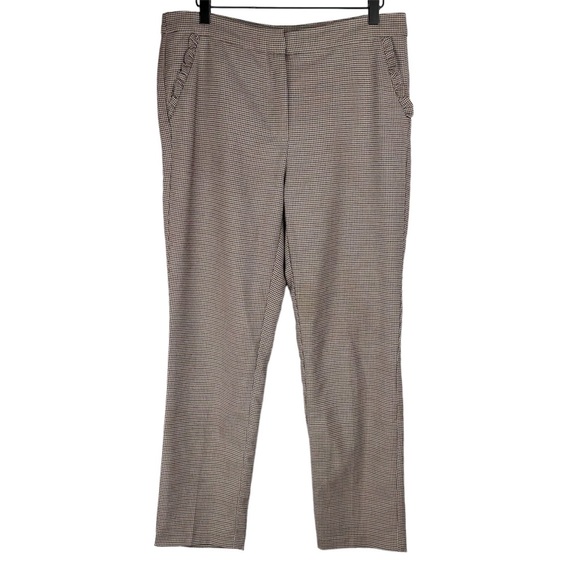 Zara Herringbone Trouser Pants Sz Large Ruffle Pockets High Rise Black White Red - Picture 2 of 15